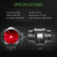 Black Plastic Inline Tube Fan - 6" / 150MM